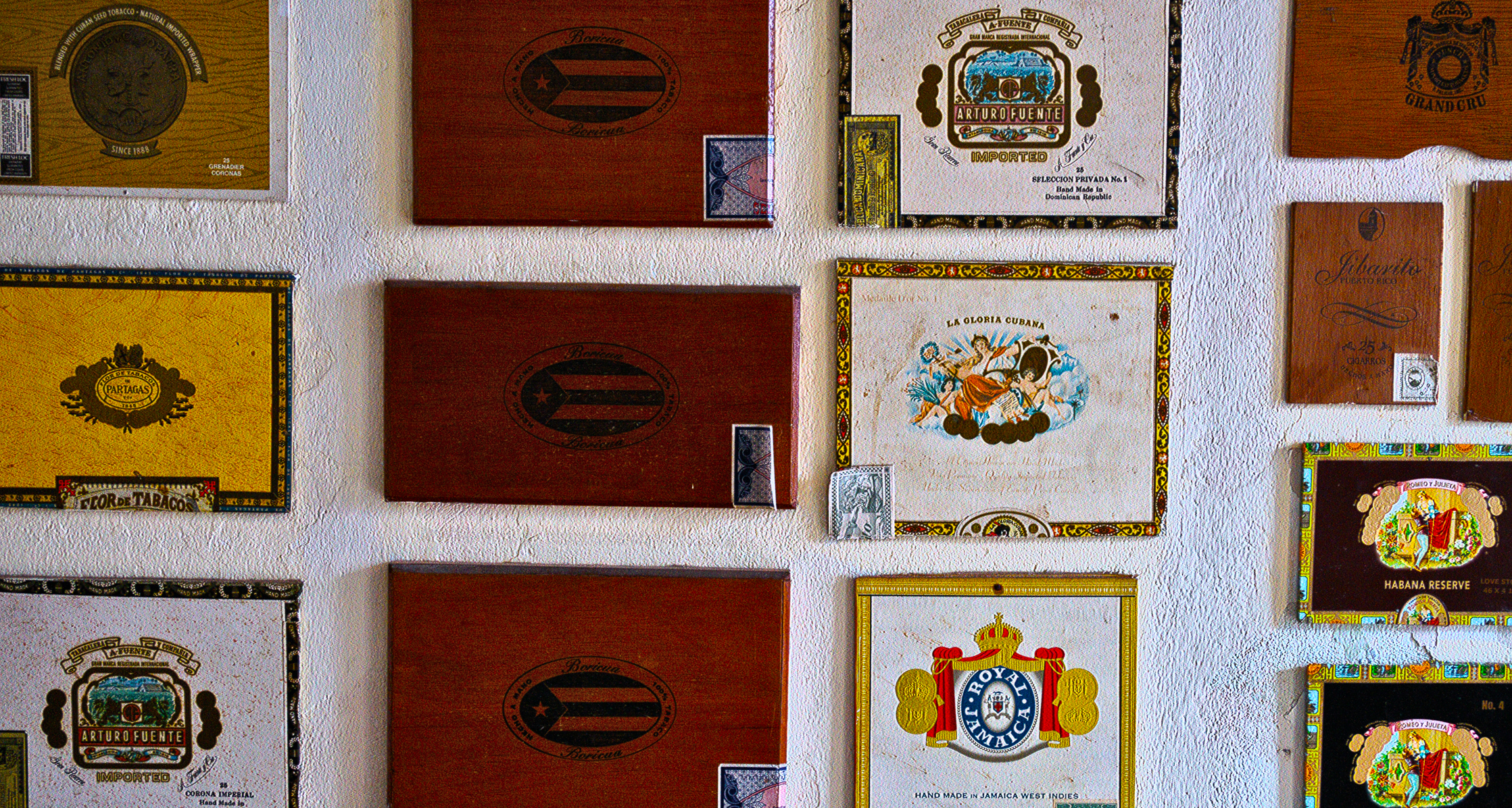 Cigar boxes on display at a tobacco store in Old San Juan.