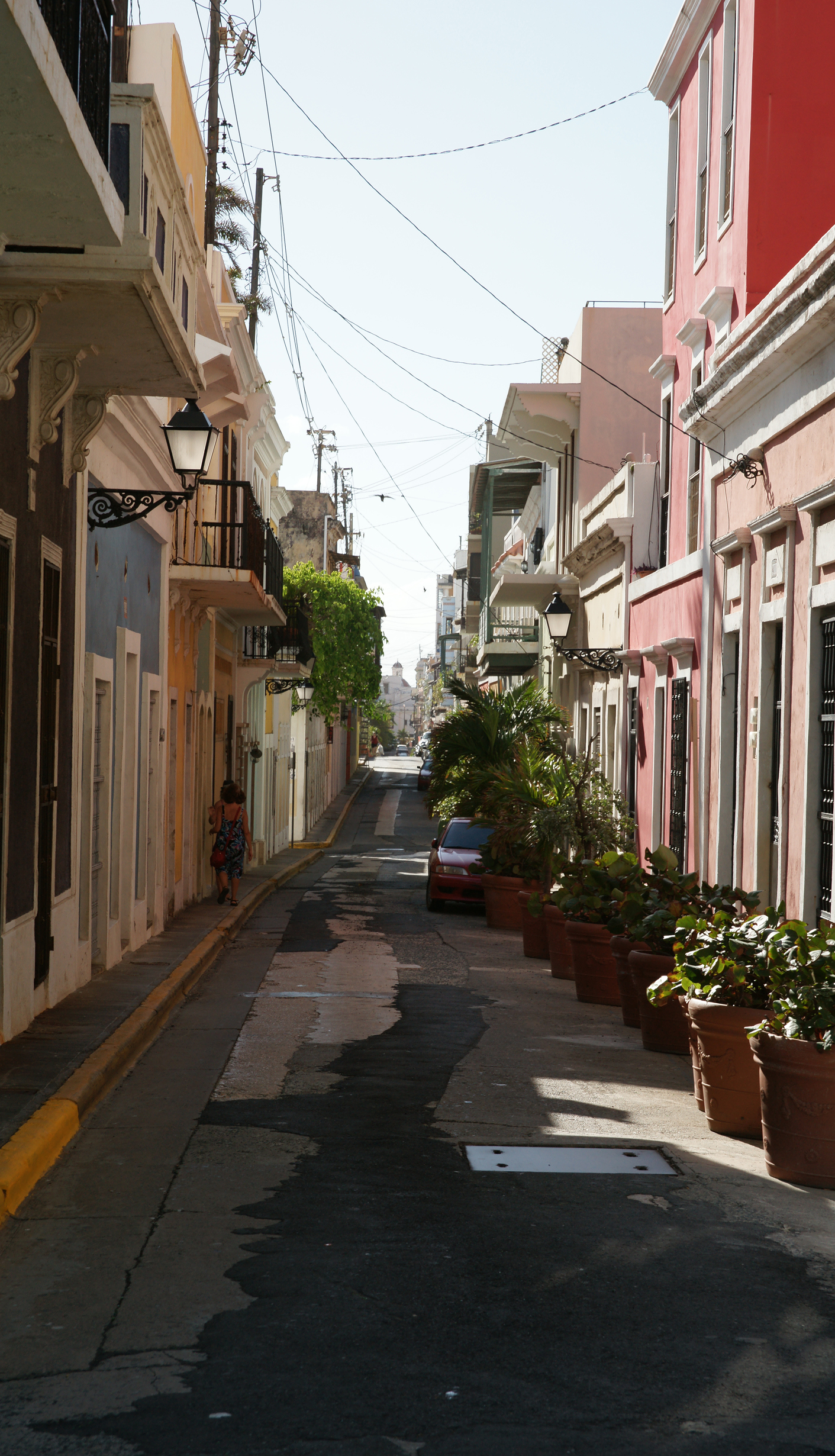 A view down a quiet, colorful street in Old San Juan.